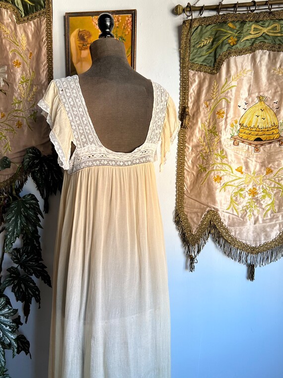 Antique 1910s/1920s Cream Silk Chiffon Nightgown - image 4