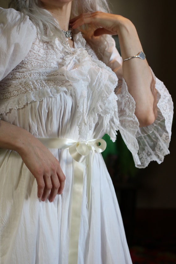 Antique Victorian Cotton & Lace Nightgown with Sat