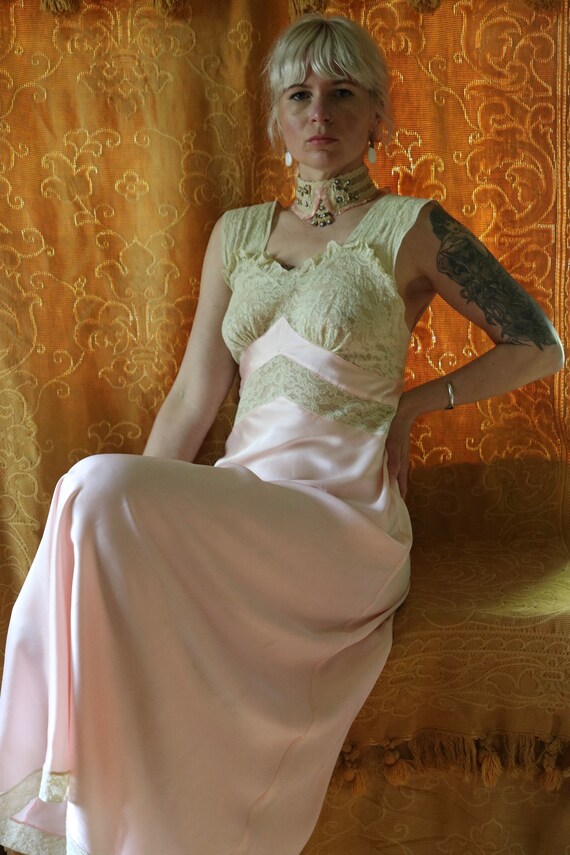 Peach Pink Silky Rayon & Lace Bias Cut Dress Slip