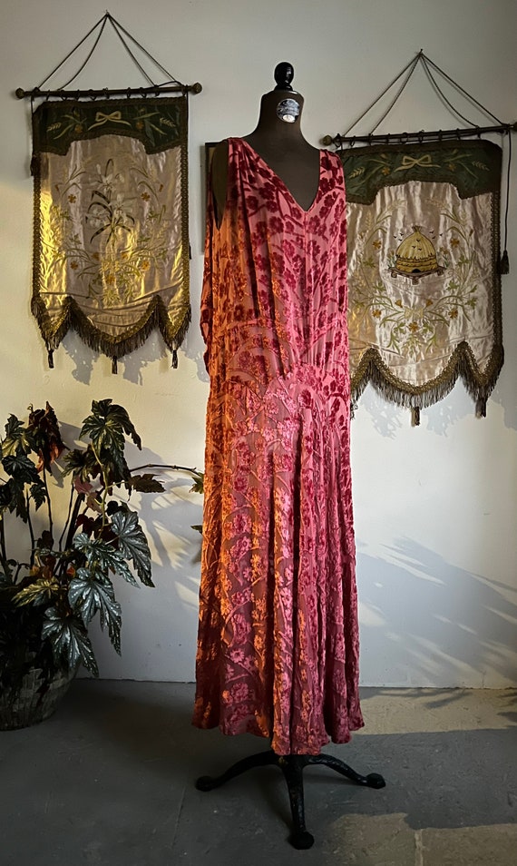 Vintage 1920s Pink Devore Velvet Dress - image 3