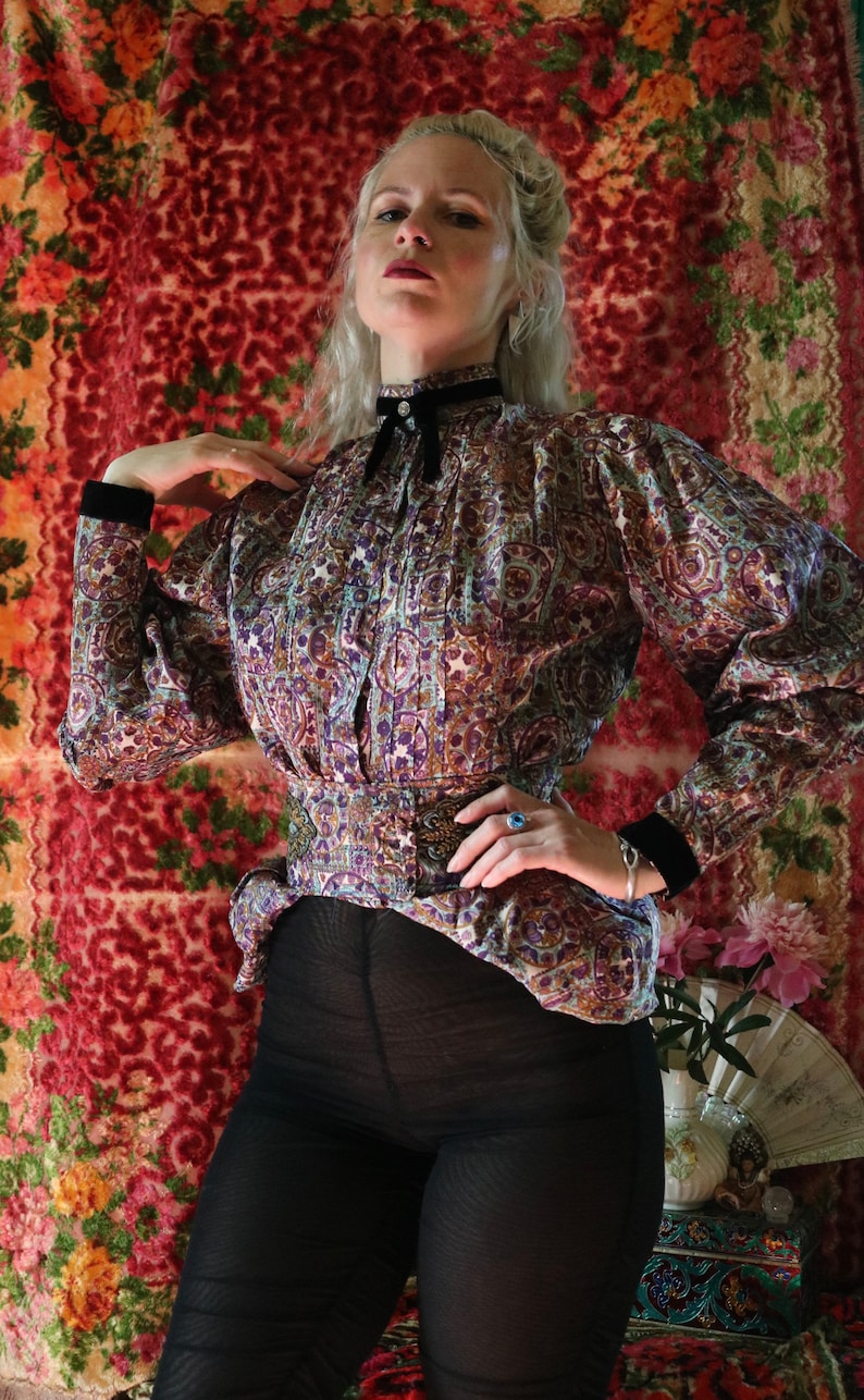 RARE Victorian-style Costume Medallion Blouse w Silk Embroidered Detachable Bustle
