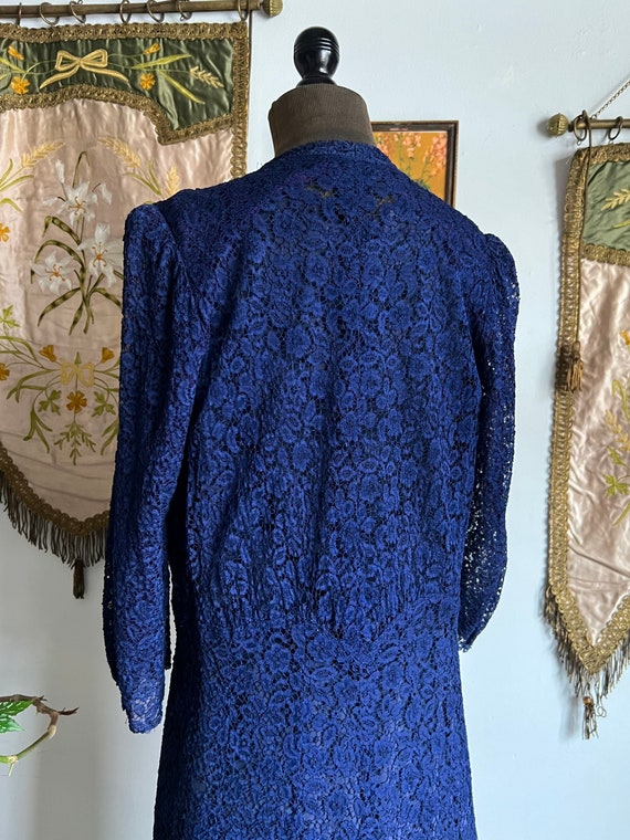 Vintage 1930s Midnight Blue Lace Dress - image 7