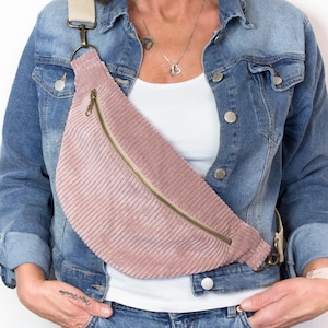 Corduroy fanny pack, dusty rose wide-wale corduroy, special hip bag with interchangeable strap, bum bag