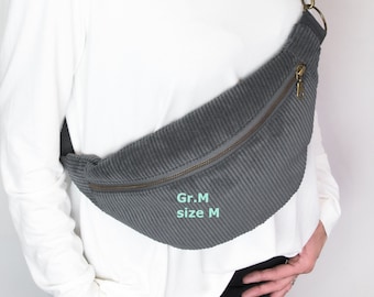 Sac banane en velours côtelé gris, sac à bandoulière gris foncé, sac banane graphite