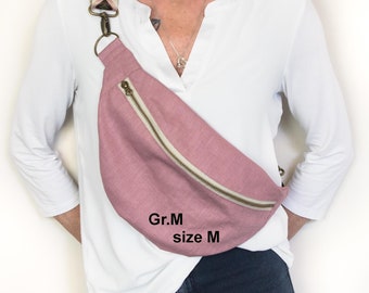 Linen belly bag, crossbody bag old pink, summery linen bag, stylish fanny pack