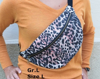 Leopard belly bag, large hip bag, stylish leopard bag, canvas crossbody bag