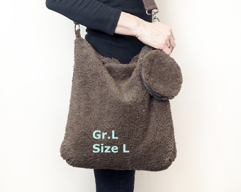 Teddy bag taupe, brown teddy fur shopper, shoulder bag plush, shoulder bag fur look