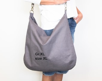 Leinentasche mit Reißverschluss, große Strandtasche, nachhaltige Shopper Tasche grau lila, Badetasche XL
