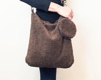 Teddy bag, brown teddy fur shopper, shoulder bag plush, teddy fleece, shoulder bag fur look