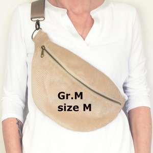 Corduroy bum bag, hip bag with interchangeable strap, three sizes, beige BumBag, belt bag
