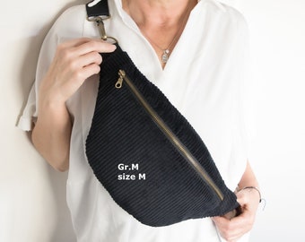 Corduroy fanny pack, black hip bag, stylish unisex hip bag