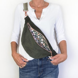 Bum bag corduroy forest green, crossbody bag olive green, rose gold, hip bag in camouflage