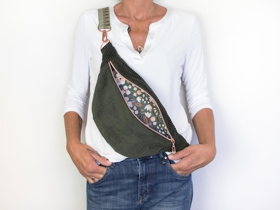 Corduroy Bum Bag Forest Green Crossbody Bag Olive Green Rose