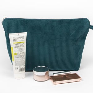 Corduroy Toiletry Bag XXL – Cosmetic bag with inner compartments & water-repellent lining, in 4 sizes and many colors, hangable # C49 petrol