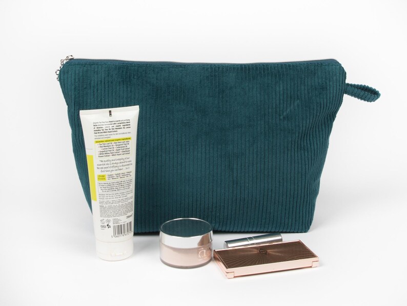 Corduroy Toiletry Bag XXL – Cosmetic bag with inner compartments & water-repellent lining, in 4 sizes and many colors, hangable # C49 petrol