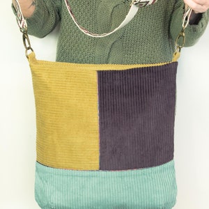 Corduroy bag, color blocking, many colors possible, shopper cord, personalized pouch bag, crossbody bag, boho style image 2