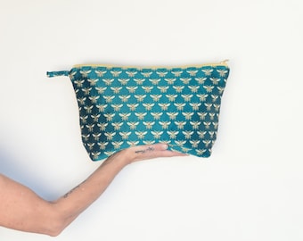 Toiletry bag, tapestry bees, turquoise, oversized toiletry bag, large cosmetic bag, wash bag XL, in four sizes