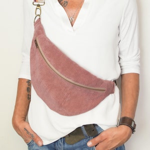 Riñonera de pana rosa viejo, bolso de cadera de alta calidad, bolso bandolera minimalista imagen 3