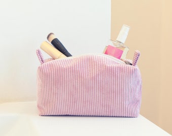 Corduroy toiletry bag, pink corduroy bag for cosmetics, pencil case, large pencil case