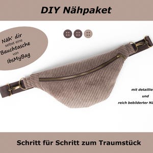 DIY sewing kit for sewing a bum bag, dark taupe, with detailed, illustrated sewing instructions