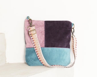Corduroy Crossbody Bag Color Blocking – Individual Crossbody Bag, Configurable Corduroy Bag, Handmade Shoulder Bag, Gift for Her