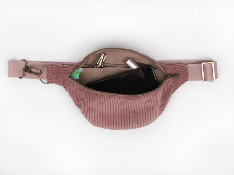 Bum bag cord old pink, high-quality hip bag, minimalist crossbody bag image 6
