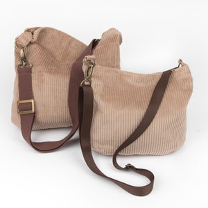 Cordtasche taupe zum Umhängen, Shopper Cord, lange Henkel, Umhängetasche aus Baumwollcord Bild 6