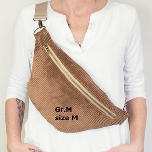 Bum bag corduroy brown, crossbody bag fawn brown, stylish fanny pack