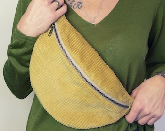 Corduroy fanny pack, mustard yellow, unusual crossbody bag, corduroy bag with interchangeable belt