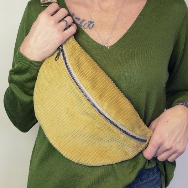 Bum bag corduroy mustard yellow, unusual crossbody bag, corduroy bag curry