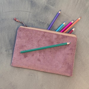 Astuccio in velluto a coste, rosa antico, astuccio, astuccio minimalista, borsa cosmetica piatta