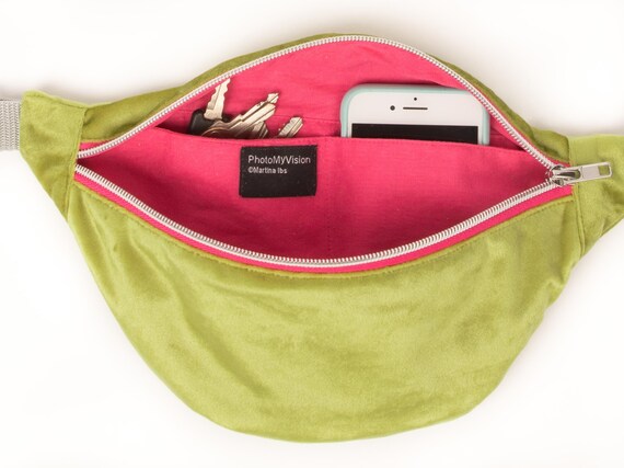 Bumbag Velvet Hip Bag Olive Pink Bum Bag Crossbody Bag With
