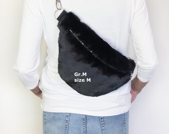 Bum bag plush black, imitation fur crossbody bag, cuddly soft hip bag