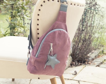 Sling bag cord, cord bag old pink, crossbody bag, exclusive city backpack, small backpack bag