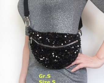 Bum bag sequins velvet, black sequin bag, elegant hip bag as party bag, evening bag glitter