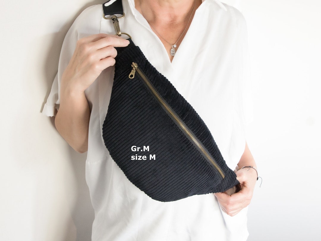 Bauchtasche Cord, Hüfttasche Schwarz, Stylische Fanny Pack, Hip