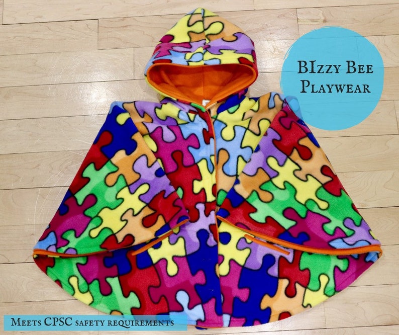 Rainbow Puzzle Two Layer Fleece Car Seat Poncho With Pockets