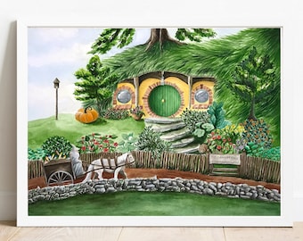 Bag End Print, Watercolor Painting, Fantasy Painting, Middle, Fantasy Artwork, Earth, Multiple Sizes