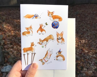 Corgi Dog Seasons Greeting Card, Blank Card, Cheerful Holiday Cards, Stationary