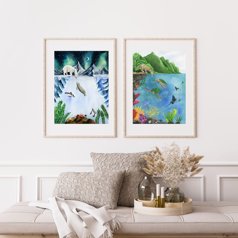 Polar Bear Watercolor Print, Galaxy Illustration, Arctic Nursery Decor, Multiple Sizes image 5