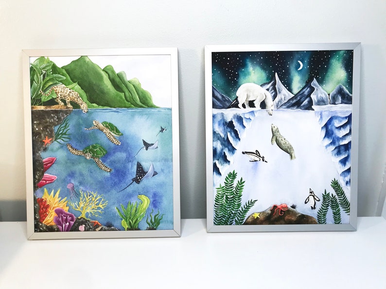 Polar Bear Watercolor Print, Galaxy Illustration, Arctic Nursery Decor, Multiple Sizes image 7