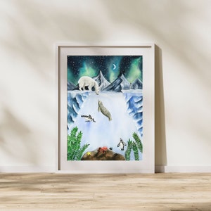 Polar Bear Watercolor Print, Galaxy Illustration, Arctic Nursery Decor, Multiple Sizes image 8