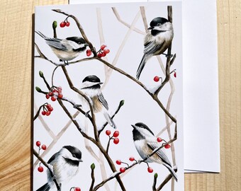 Chickadee Greeting Card, Bird Illustration, Blank Card and Stationary