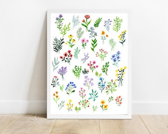 Botanical Illustration Print, Watercolor Painting, Flower Wall Art, Botanical Art Wall Decor