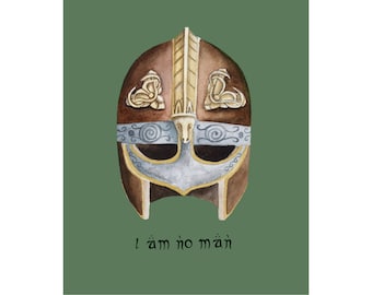 I Am No Man Art Print, Watercolor Helmet Painting