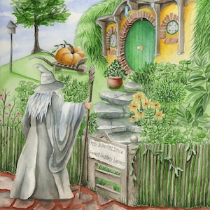 Bag End Print, Watercolor Painting, Fantasy Art, Wizard Illustration