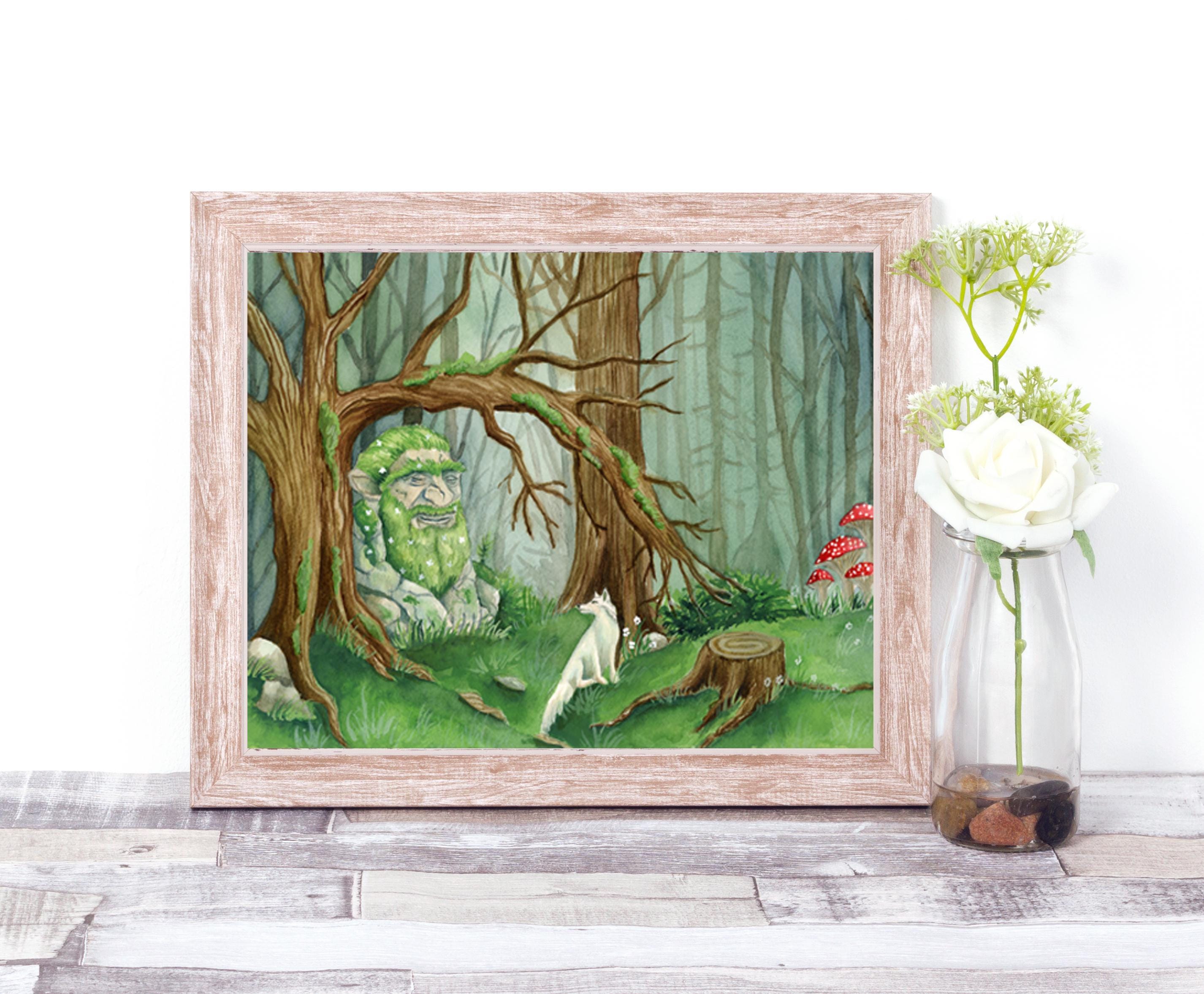 トロールの森のイラスト水彩画、気まぐれなファンタジーイラスト