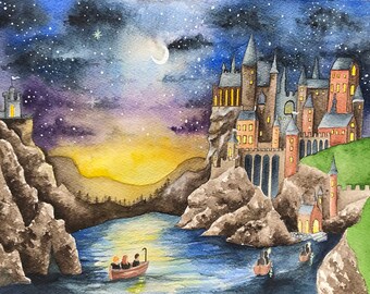 Wizard School Print Watercolor Painting, Witchcraft and Wizardry, Multiple Sizes