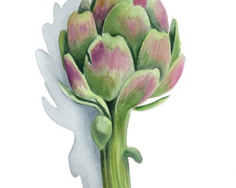 Artichoke Watercolor Print, Food Art Illustration, Vegetable Print