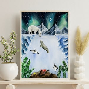 Polar Bear Watercolor Print, Galaxy Illustration, Arctic Nursery Decor, Multiple Sizes image 6